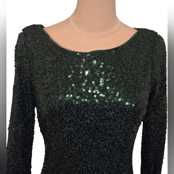 NWT~Papell Studio Elegant 'HUNTER' Green Sequin Cowl-back Dress - Picture 5 of 13